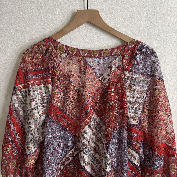 Fig and Flower Top Womens 3X Plus Floral Sheer Button Up Tunic Boho Tropical - Picture 8 of 16